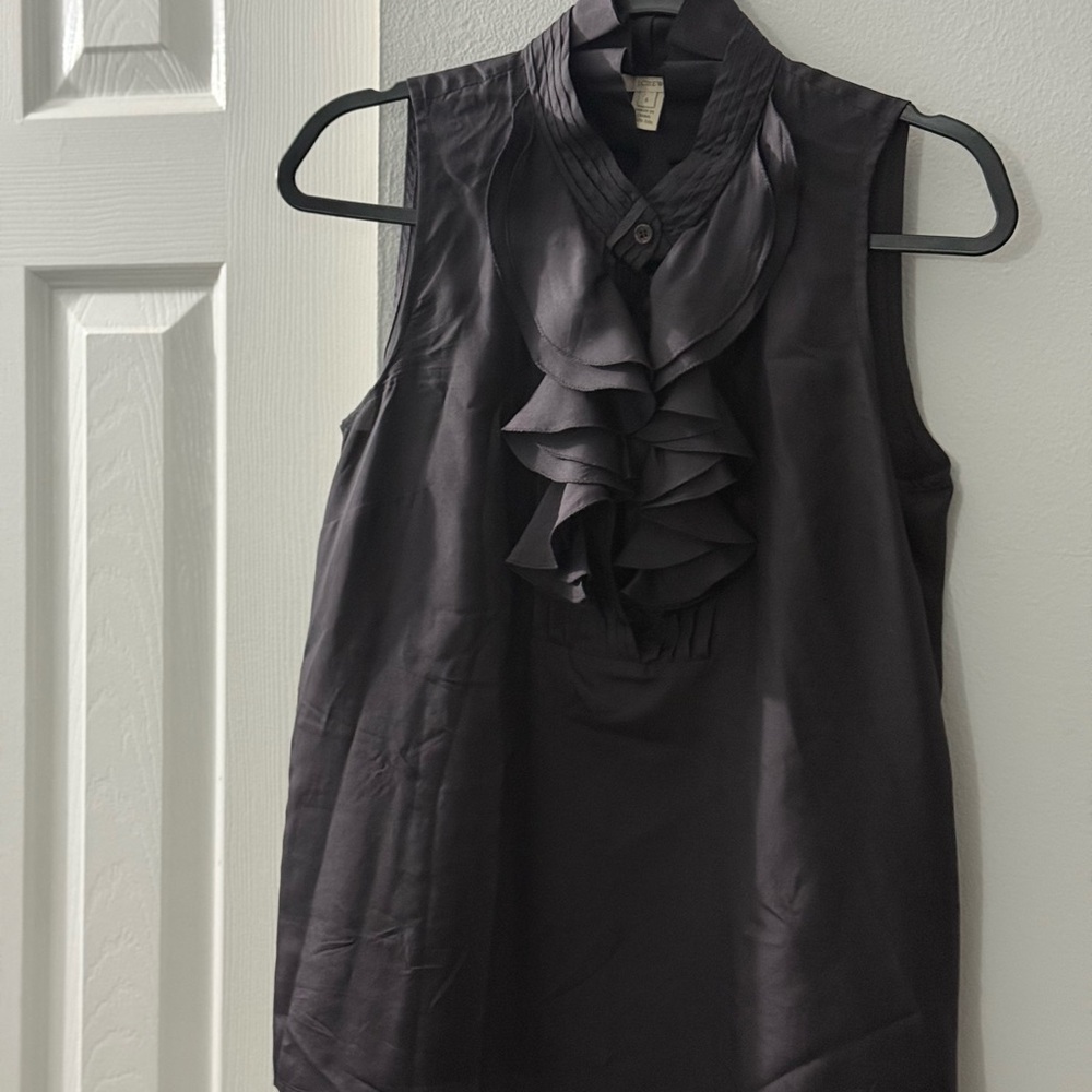 J. Crew Black Sleeveless Ruffle Blouse